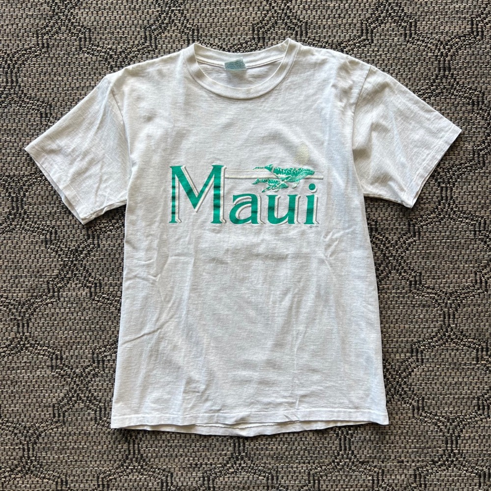Vintage Hawaii T-Shirt Mens Large Grey Maui Whale Single Stitch Nature Surfing